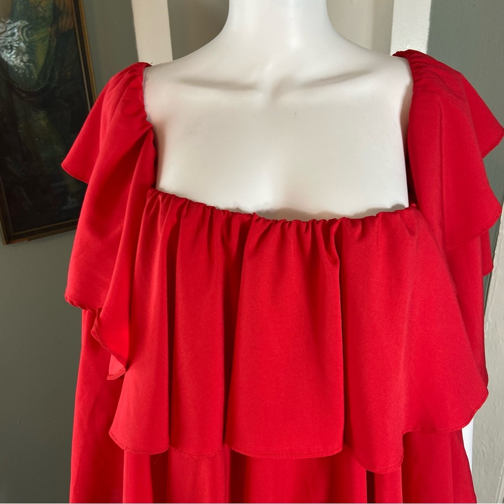 New NWT Boohoo Off-Shoulder Ruffle Peplum Blouse Top Red Tiered Sz 20 Volup Plus - Picture 4 of 10